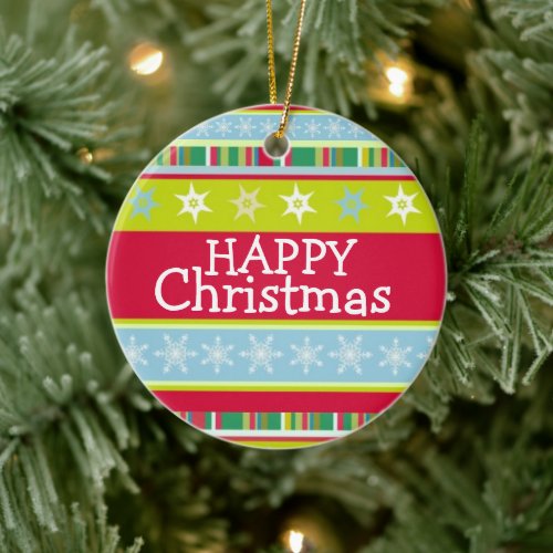 Happy Christmas colourful add your photo Ceramic Ornament