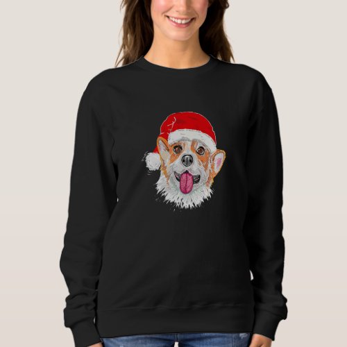 Happy Christmas Corgi Dog Wearing Santa Hat Sweatshirt