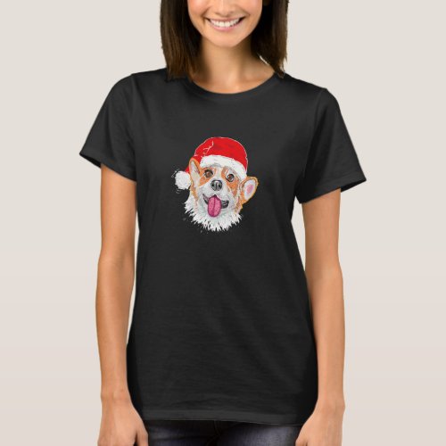 Happy Christmas Corgi Dog Wearing Santa Hat T_Shirt