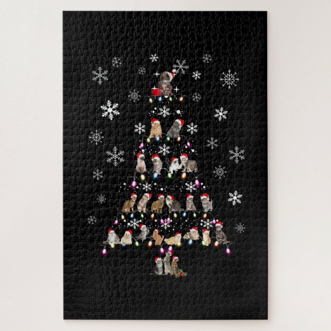 Happy Christmas | Cute Cat Christmas Tree Jigsaw Puzzle (Vertical)