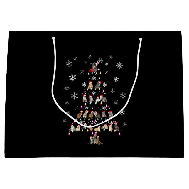 Happy Christmas | Cute Cat Christmas Tree Large Gift Bag (Front)