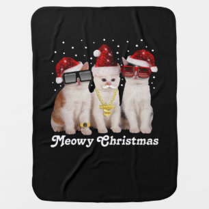 Happy Christmas Cute Cat With Santa Claus Baby Blanket