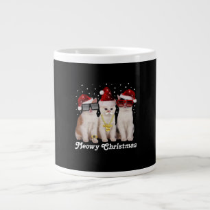 Happy Christmas Cute Cat With Santa Claus Giant Coffee Mug