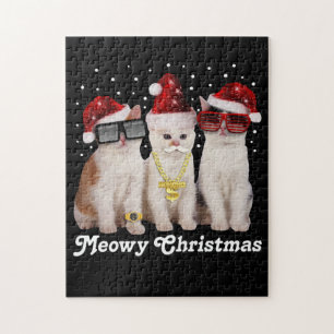 Happy Christmas Cute Cat With Santa Claus Jigsaw Puzzle