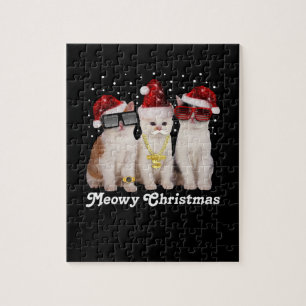 Happy Christmas   Cute Cat With Santa Claus Jigsaw Puzzle