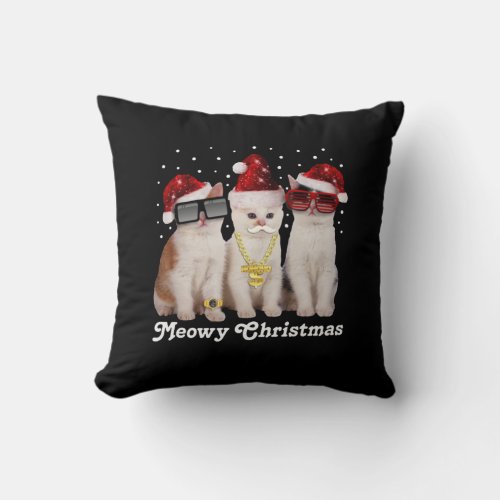 Happy Christmas  Cute Cat With Santa Claus Throw Pillow