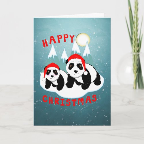 Happy Christmas Cute Pandas Personalized Holiday Card