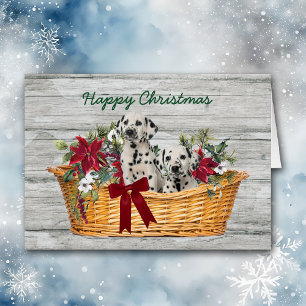 Happy Christmas Dalmatian Puppies in Basket Cards
