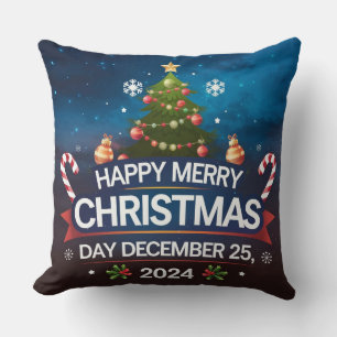 Happy Christmas Day 2024 Design Throw Pillow