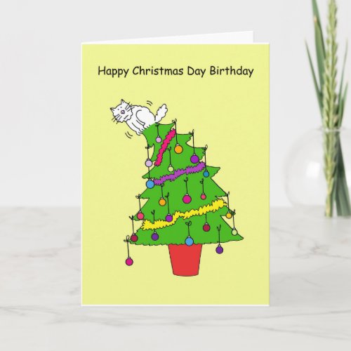 Happy Christmas Day Birthday Cartoon Cat Holiday Card