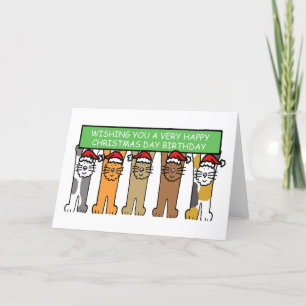 Happy Christmas Day Birthday Cartoon Cats Holiday Card