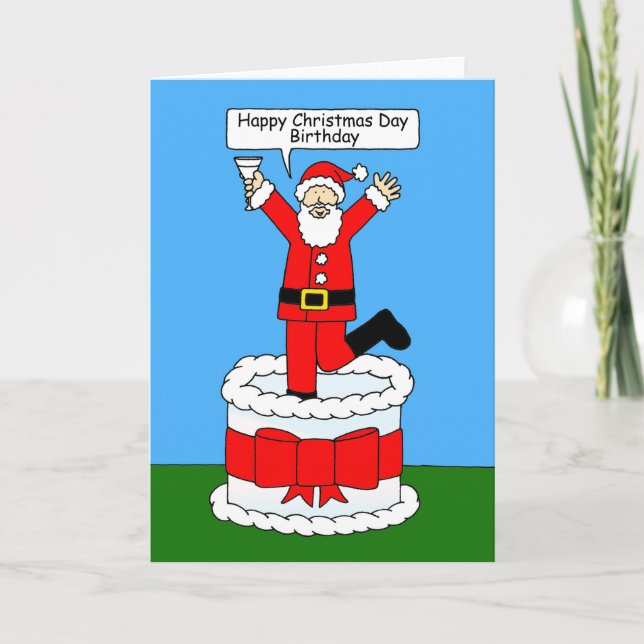 Happy Christmas Day Birthday Cartoon Santa Card (Front)