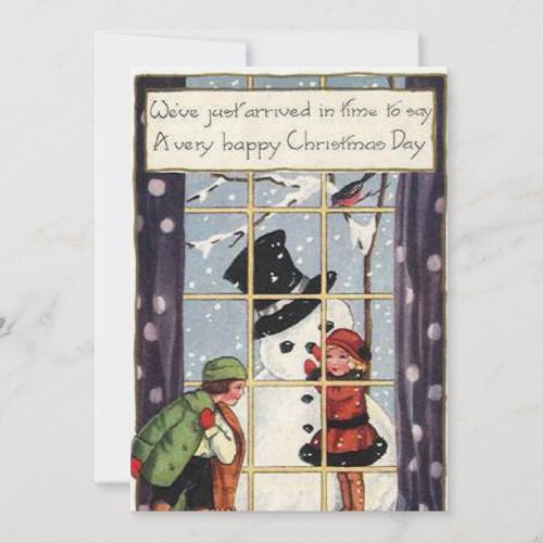Happy Christmas day _ Children building snowman Holiday Card