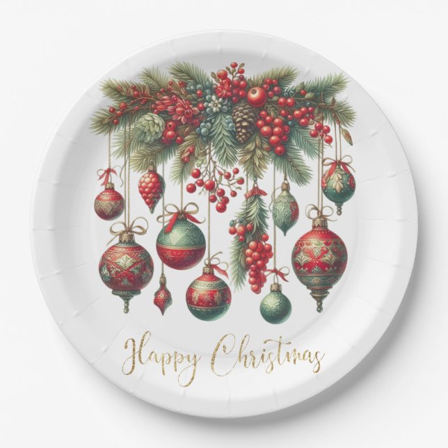 Happy Christmas Decorations Paper Plates (Front)