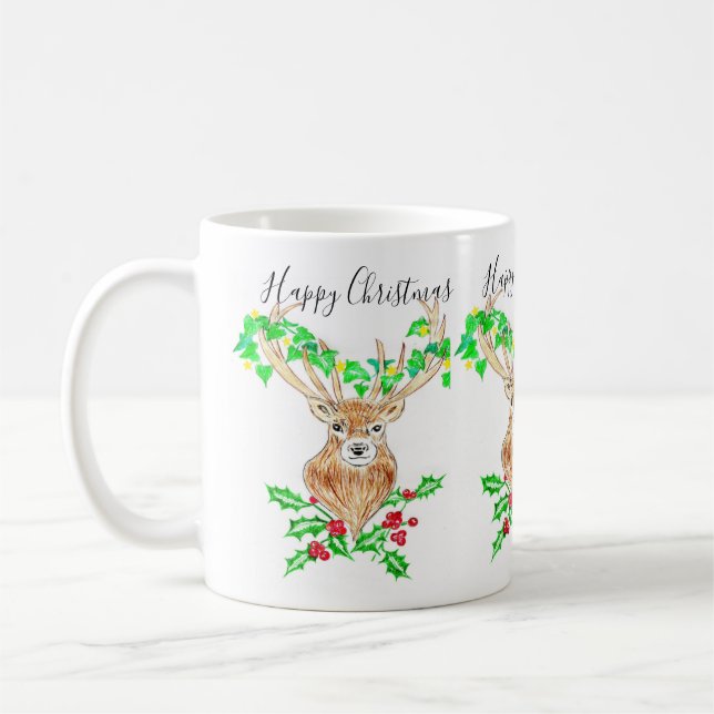 Happy Christmas Deer Coffee Mug (Left)
