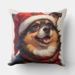 Happy Christmas Dog Portrait in Santa Hat Throw Pillow