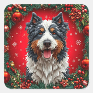 Happy christmas dog square sticker