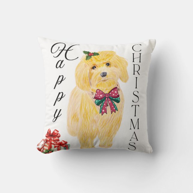 Happy Christmas Dog  Throw Pillow (Front)