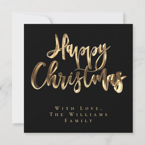 Happy Christmas Elegant Black and Gold Script Chic Holiday Card