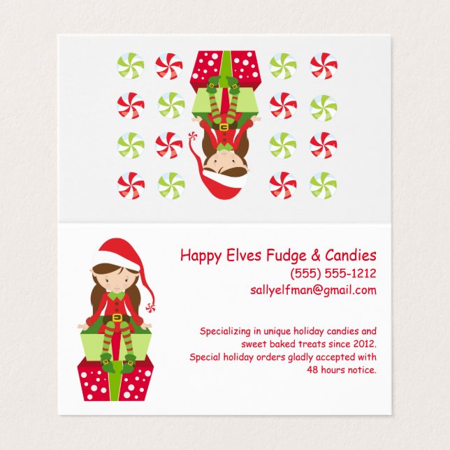 Happy Christmas Elf Customizable Small Holiday  Business Card (Outside Unfolded)