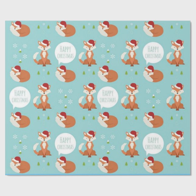 Happy Christmas Fox Wrapping Paper (Flat)