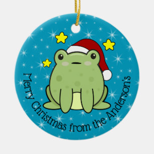 Happy Christmas Frog Personalized Ceramic Ornament