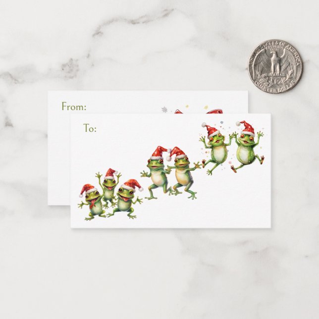 Happy Christmas Frogs To/From Gift Flat Note Cards (Front/Back In Situ)