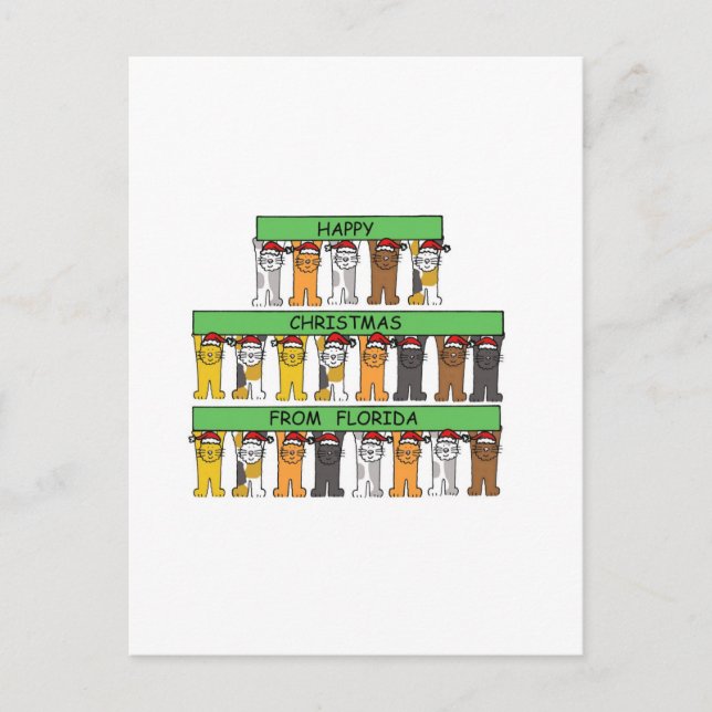 Happy Christmas from Florida Cartoon Cats Holiday Postcard (Front)