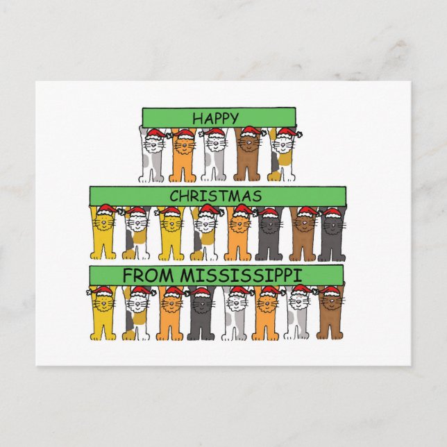 Happy Christmas from Mississippi Cartoon Cats Holiday Postcard (Front)