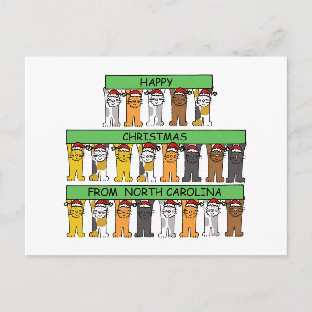 Happy Christmas from North Carolina, Cats. Holiday Postcard (Front)