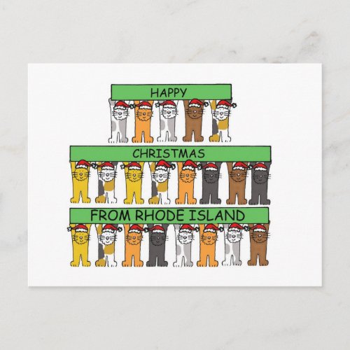 Happy Christmas from Rhode Island Cartoon Cats Holiday Postcard