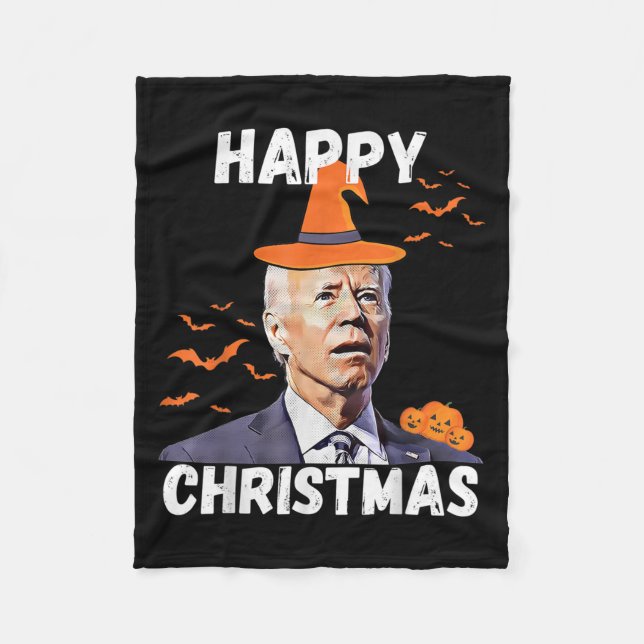Happy Christmas Funny Joe Biden Confused Halloween Fleece Blanket (Front)