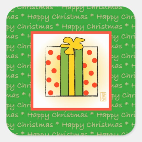 Happy Christmas Gift Box Square Sticker