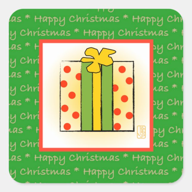 Happy Christmas Gift Box Square Sticker (Front)