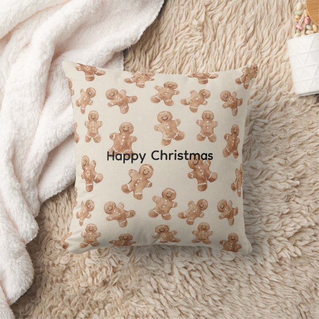 Happy Christmas Gingerbread Cookies Throw Pillow (Blanket)