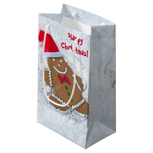 Happy Christmas Gingerbread Man Small Gift Bag (Front Angled)