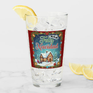 Happy Christmas Glass with Cozy House