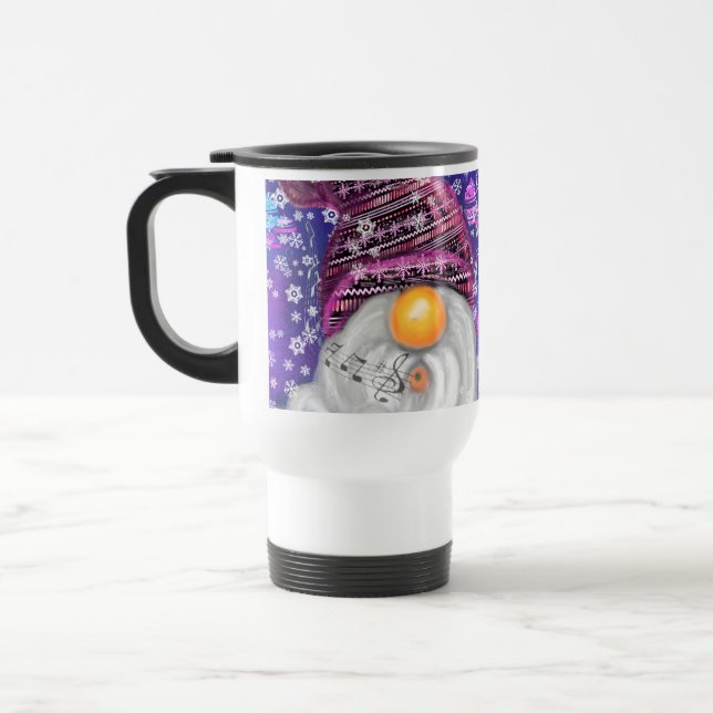 Happy Christmas Gnome In Purple Hat Travel Mug (Left)