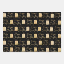 Happy Christmas gold and black Wrapping Paper