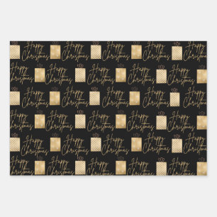 Happy Christmas gold and black Wrapping Paper