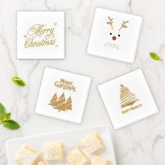 Happy Christmas Gold-themed  Coaster Set