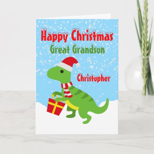 Happy Christmas Great Grandson Dinosaur T Rex Card