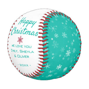 Happy Christmas Green Snowflake Pattern Baseball