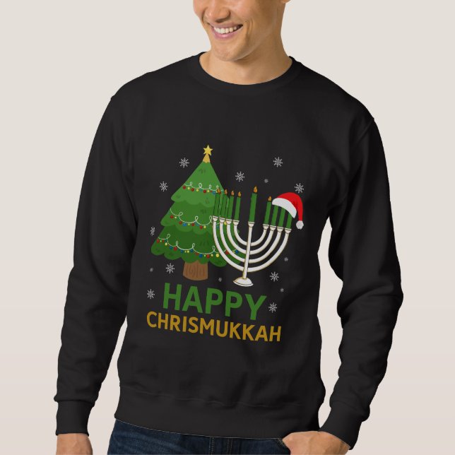 Happy Christmas Hanukkah Santa Tree Jewish Menorah Sweatshirt (Front)