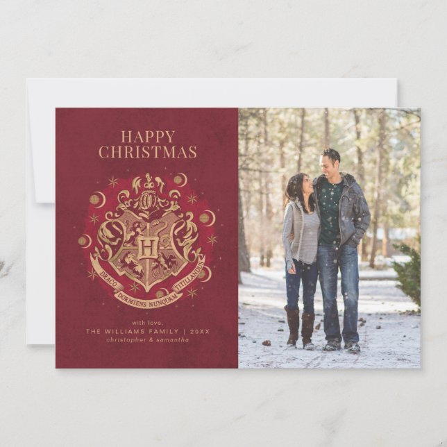 Happy Christmas | HOGWARTS™ Crest Family Photo Holiday Card (Front)