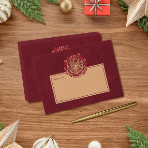 Happy Christmas   Hogwarts Crest Holiday Wreath Envelope