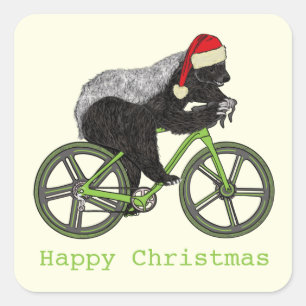 Happy Christmas Honey Badger On bicycle  Square Sticker