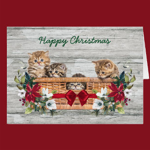 Happy Christmas Kittens in Basket Cards