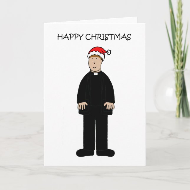 Happy Christmas Male Vicar in Santa Hat Card (Front)