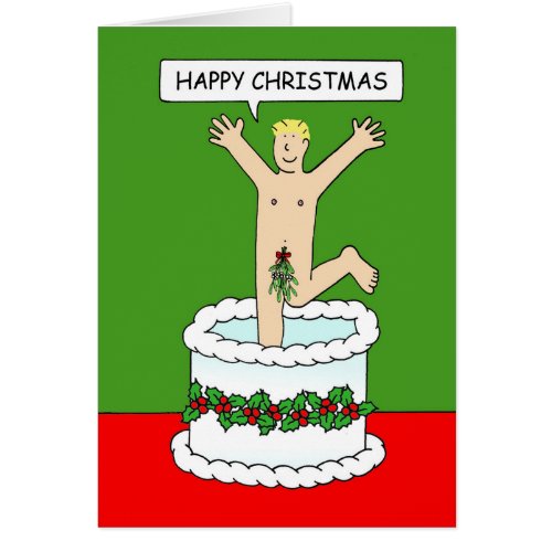 Happy Christmas Man Jumping From a Cake